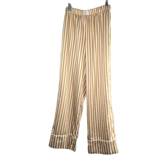 Victoria's Secret Other - Victoria's Secret Satin Lounge Pajama Pants Striped Size M Long Pockets Gold